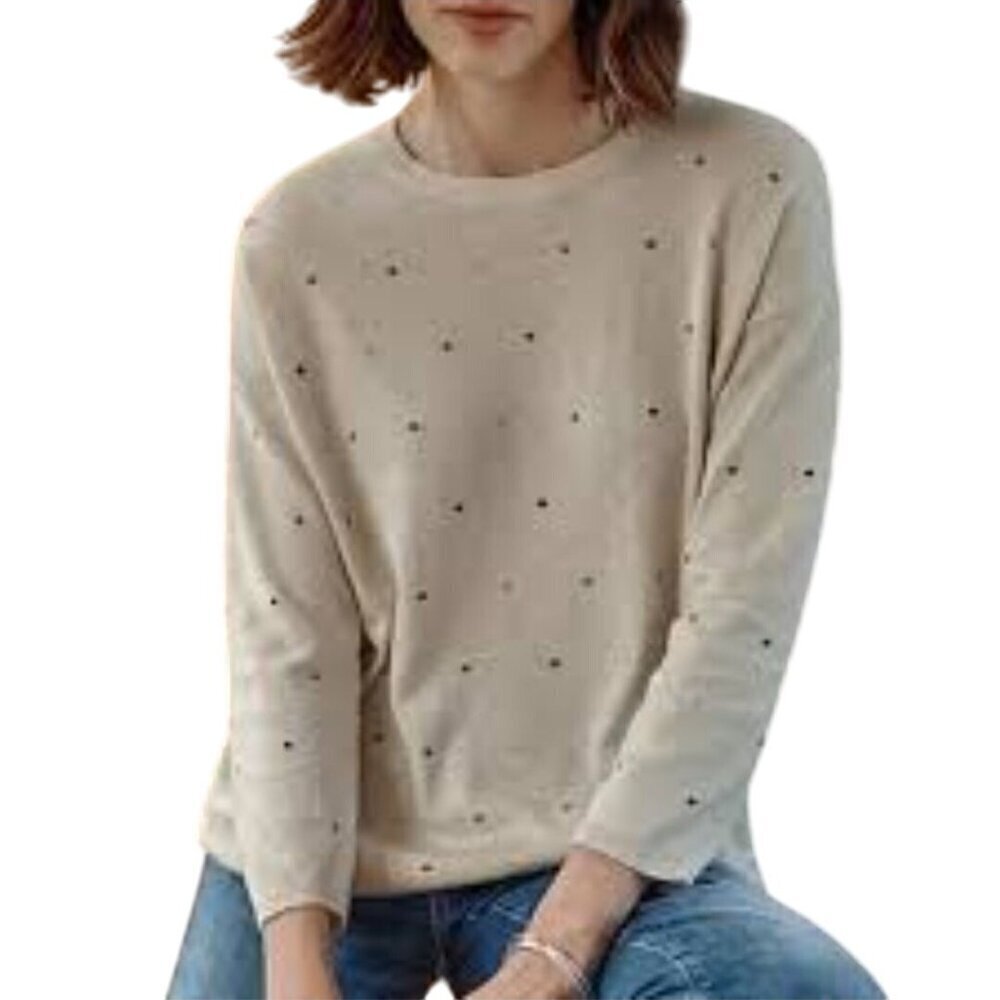 J. Jill Dotembroidered Crewneck Pullover Cream Blue Sweater Size XLp